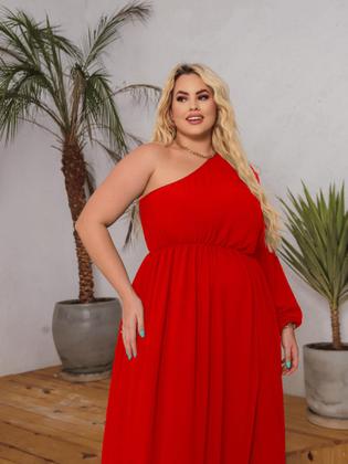 Imagem de Vestido Longo Plus Size Mula Manca Manga Comprida Fenda Faixa Amarração Casamento Madrinha Convidada