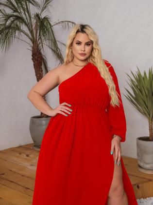 Imagem de Vestido Longo Plus Size Mula Manca Manga Comprida Fenda Faixa Amarração Casamento Madrinha Convidada