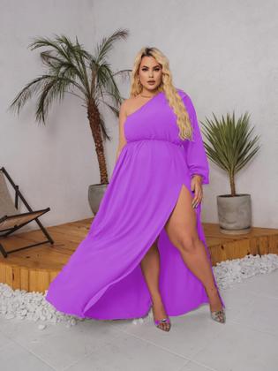 Imagem de Vestido Longo Plus Size Mula Manca Manga Comprida Fenda Faixa Amarração Casamento Madrinha Convidada