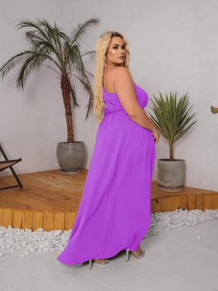 Imagem de Vestido Longo Plus Size Mula Manca Manga Comprida Fenda Faixa Amarração Casamento Madrinha Convidada