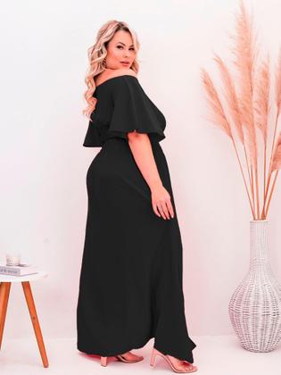 Imagem de Vestido Longo Plus Size Verde Natal Com Fenda Manga Godê Moda Blogueira 