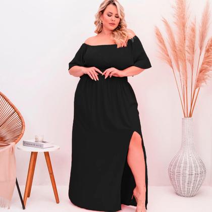 Imagem de Vestido Longo Plus Size Verde Natal Com Fenda Manga Godê Moda Blogueira 