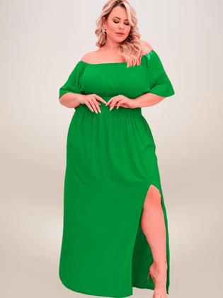 Imagem de Vestido Longo Plus Size Verde Natal Vários  Modelos Fenda Ombro a Ombro Midi Rodado Mula Manca