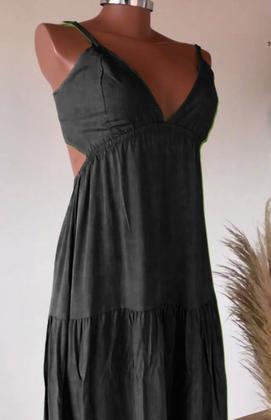 Imagem de Vestido Longo Soltinho Costa Nua Liso Saia Três Marias Camadas Moda Feminina Blogueira