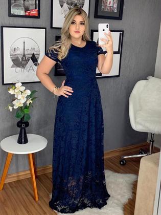 Imagem de Vestido Longo Soltinho Manga Curta Festa Romantico Casamento