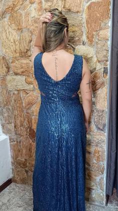Imagem de Vestido longo tido de paetê azul marinho G.