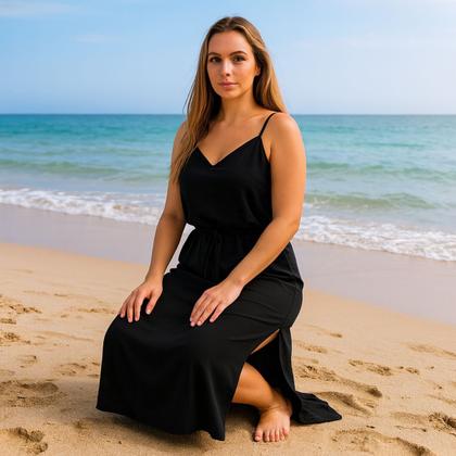 Imagem de Vestido longo viscose com alça ajustavel e cinto