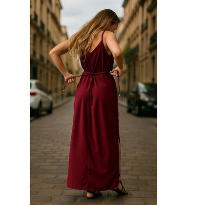 Imagem de Vestido longo viscose com alça ajustavel e cinto