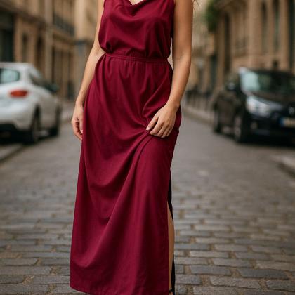 Imagem de Vestido longo viscose com alça ajustavel e cinto