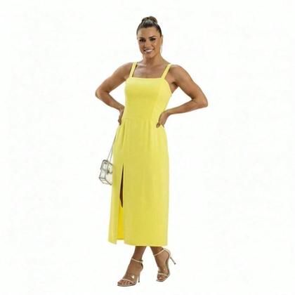 Imagem de Vestido Longuete Midi Elegante Para Casamento Civil E Convidada Com Fenda E Forro Interno Ajustável