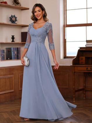 Imagem de Vestido Loyeloy Mother of Bride de renda longa com miçangas em chiffon evasê