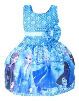 Imagem de Vestido Luxo Infantil Festa Meninas Frozen Elsa Tiara Casual