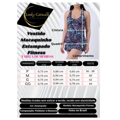 Imagem de Vestido Macaquinho Estampado Feminino Fitness Treino Academia