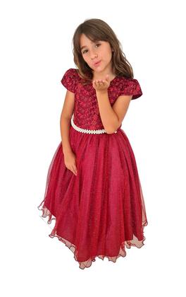 Imagem de Vestido Marie Festa Infantil Luxo Rodado Com Renda Marsala