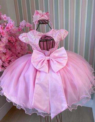 Vestido Marie Jardim Encantado Rosa Bebe Borboleta Branca - mary kids Imagem de Vestido Marie Jardim Encantado Rosa Bebe Borboleta Branca