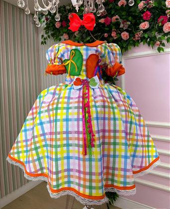 Imagem de Vestido Marie Junino Luxo Dois Corações Laranja - Estilo Caipira para Festas Juninas