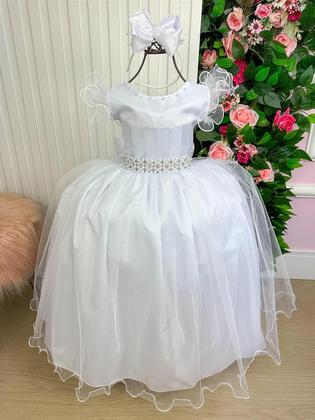 Vestido Marie Longo Amanda Branco Damas Casamento Florista Imagem de Vestido Marie Longo Amanda Branco Damas Casamento Florista