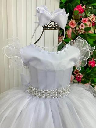 Vestido Marie Longo Amanda Branco Damas Casamento Florista Imagem de Vestido Marie Longo Amanda Branco Damas Casamento Florista