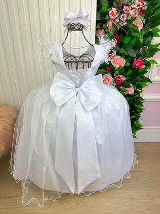 Vestido Marie Longo Amanda Branco Damas Casamento Florista Imagem de Vestido Marie Longo Amanda Branco Damas Casamento Florista