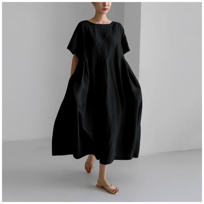 Imagem de Vestido MARSVOVO azul de linho solto de verão para mulheres