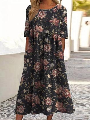 Imagem de Vestido maxi Akivide Summer Boho Floral de manga curta para mulher