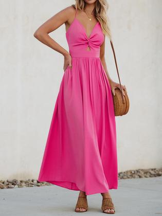 Imagem de Vestido maxi CUPSHE torcido com decote em V sem mangas, rayon rosa choque