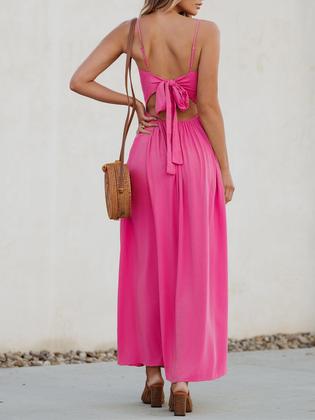 Imagem de Vestido maxi CUPSHE torcido com decote em V sem mangas, rayon rosa choque