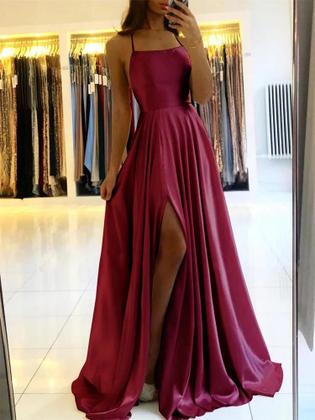 Imagem de Vestido Maxi de Cetim Borgonha - Sexy, com Fenda Lateral e Alças Ajustáveis - Ideal para Noite, Baile ou Formatura