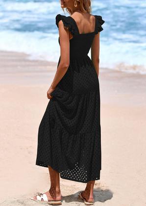 Imagem de Vestido maxi feminino PRETTYGARDEN, decote quadrado, ilhó preto