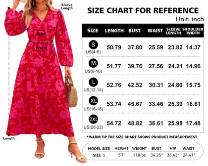 Imagem de Vestido maxi feminino PRETTYGARDEN, floral de outono, chiffon vermelho, XL