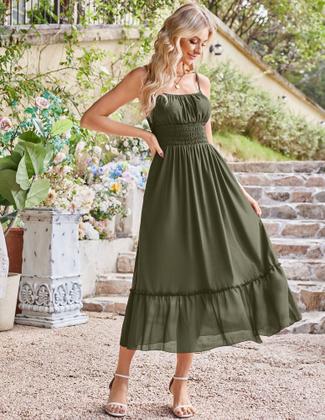 Imagem de Vestido maxi GRACE KARIN sem mangas com gola quadrada verde oliva