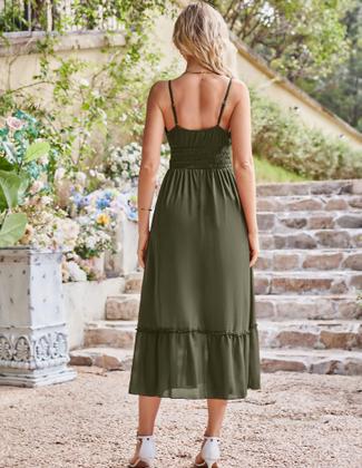 Imagem de Vestido maxi GRACE KARIN sem mangas com gola quadrada verde oliva