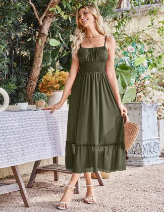 Imagem de Vestido maxi GRACE KARIN sem mangas com gola quadrada verde oliva