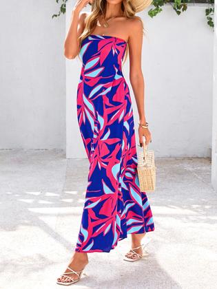 Imagem de Vestido maxi MASCOMODA Summer Boho Floral Tube Top vermelho marinho L