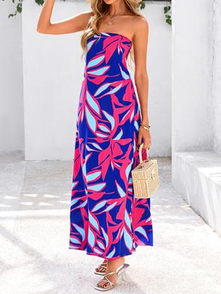 Imagem de Vestido maxi MASCOMODA Summer Boho Floral Tube Top vermelho marinho L