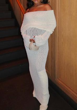 Imagem de Vestido maxi NRTHYE feminino de crochê de manga comprida