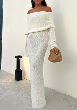 Imagem de Vestido maxi NRTHYE feminino de crochê de manga comprida