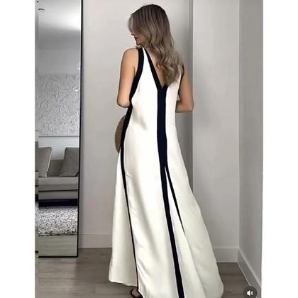 Imagem de Vestido Maxi Sem Mangas Com Decote Em V Para Mulheres, Casual E Elegante, Com Detalhes Em Cores E