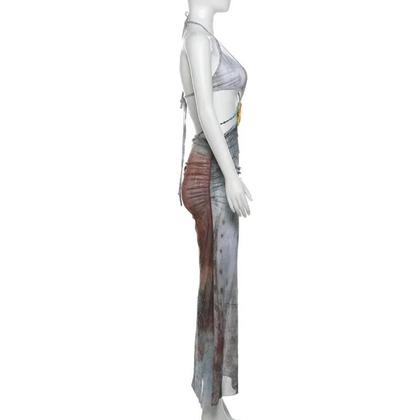 Imagem de Vestido Maxi Sem Mangas E Costas Descobertas Com Decote Em V Para Mulheres, Estilo Y2K, Estampa,