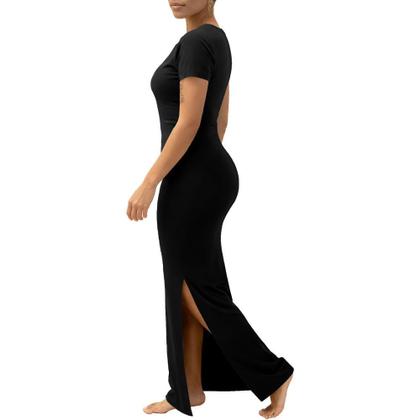 Imagem de Vestido maxi TOPSRANI com decote em V, mangas curtas, duplo lado, dividido