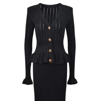 Imagem de Vestido Maxi Tricotado Elegante Com Decote Em V E Cintura Ajustada Para Mulheres Vestido Bodycon