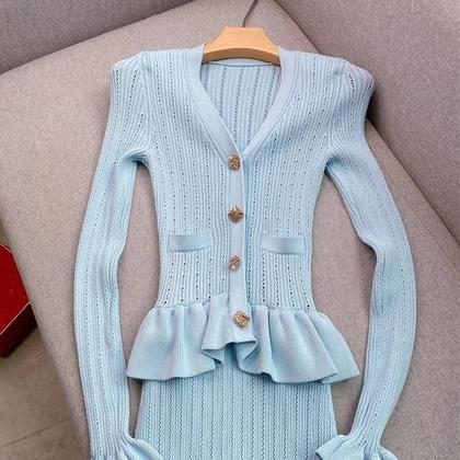 Imagem de Vestido Maxi Tricotado Elegante Com Decote Em V E Cintura Ajustada Para Mulheres Vestido Bodycon