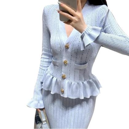 Imagem de Vestido Maxi Tricotado Elegante Com Decote Em V E Cintura Ajustada Para Mulheres Vestido Bodycon