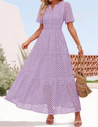 Imagem de Vestido maxi ZESICA 2025 de verão de manga curta com decote em V para mulheres