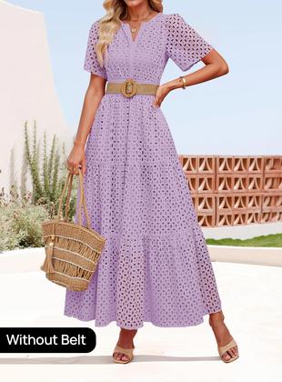 Imagem de Vestido maxi ZESICA 2025 de verão de manga curta com decote em V para mulheres