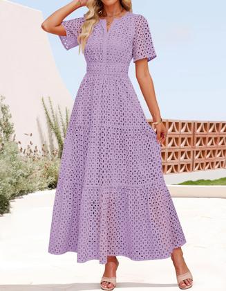 Imagem de Vestido maxi ZESICA 2025 de verão de manga curta com decote em V para mulheres