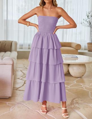 Imagem de Vestido maxi ZESICA Summer 2025 sem alças, avental em camadas, roxo