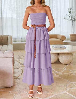 Imagem de Vestido maxi ZESICA Summer 2025 sem alças, avental em camadas, roxo