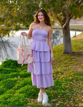 Imagem de Vestido maxi ZESICA Summer 2025 sem alças, avental em camadas, roxo