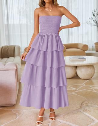 Imagem de Vestido maxi ZESICA Summer 2025 sem alças, avental em camadas, roxo